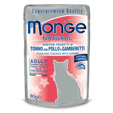 Monge Natural Cat Beutel - Thunfisch, Huhn & Shrimps