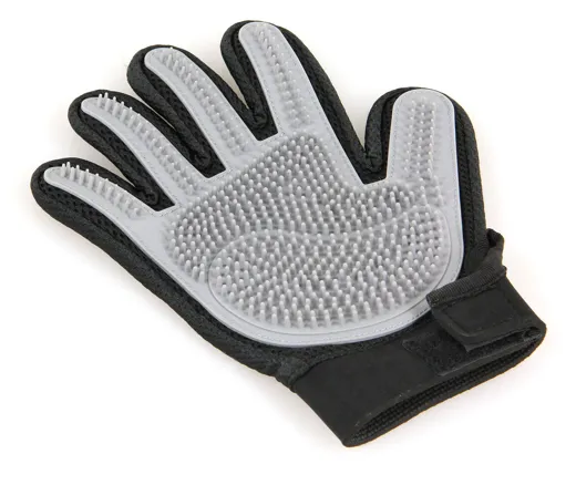 Fellpflege Handschuh mit Fingern Grau