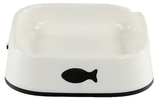 Futternapf in Weiss mit schwarzem Fischmotiv