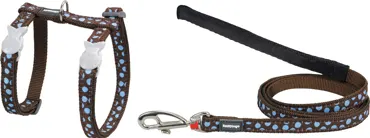 RedDingo Design Geschirr und Leine Braun mit Blauen Punkten