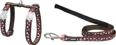 RedDingo Design Geschirr und Leine Braun mit Pinken Punkten