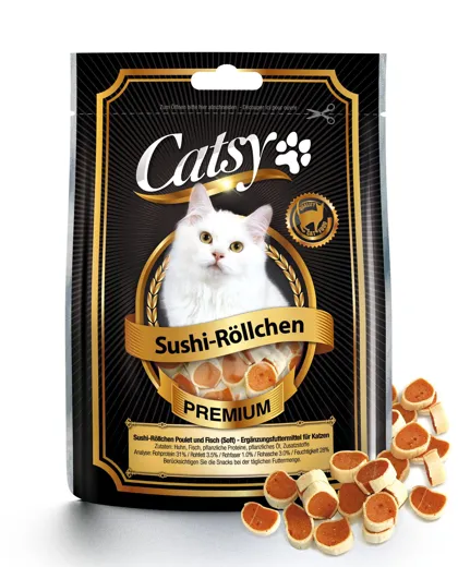 Catsy Katzensnacks Sushi-Röllchen Poulet und Fisch