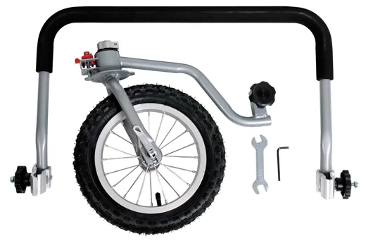 Schnell ungerüstet vom Velo-Anhänger zum Jogger mit dem Umbauset für den Doggy Liner Berlin.