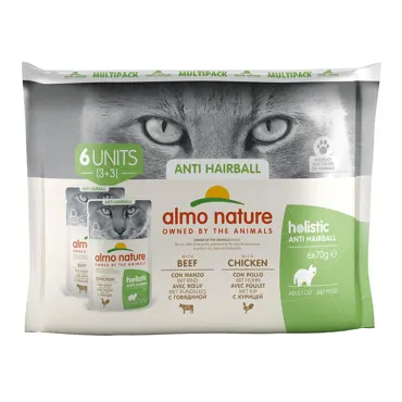 Almo Holistic Anti Hairball Multipack - Rind & Huhn 6x70g