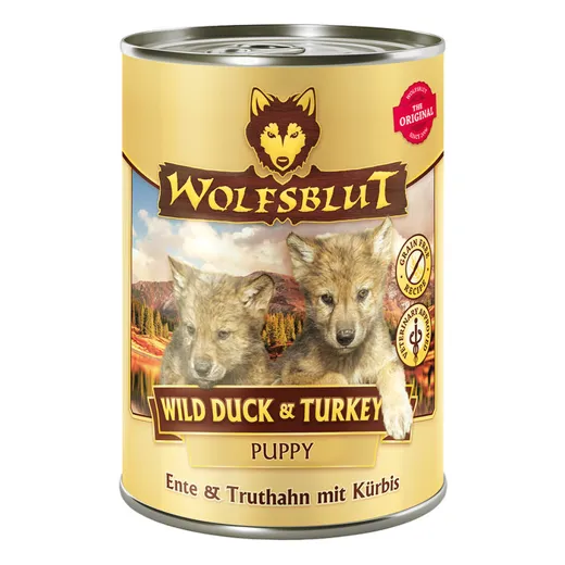 Ente & Truthahn sind die Hauptzutaten für eine schmackhafte und natürliche Ernährung für Welpen mit Wolfsblut Wild Duck & Turkey.