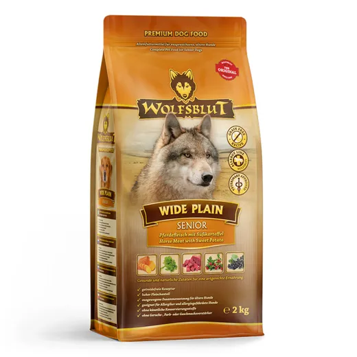 Wolfsblut Wide Plain Senior speziell für ältere Hunde mit Pferd und Süsskartoffeln.