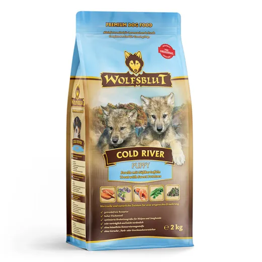 Alles was dein Hundewelpe braucht, bekommt er mit dem Premium Futter Cold River Puppy von Wolfsblut.