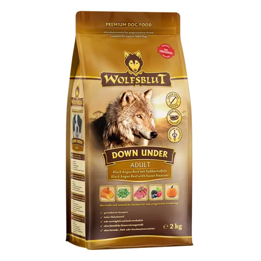 Down Under Adult - Hochwertiges Wolfsblut Hundefutter mit 25% Black Angus Rindfleisch und 16% Wasserbüffel.
