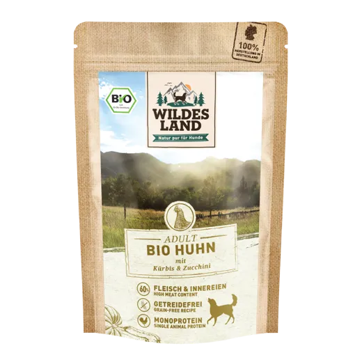 Wildes Land Adult Bio-Hundefutter mit Huhn, Kürbis & Zucchini - eine schmackhafte Abwechslung.
