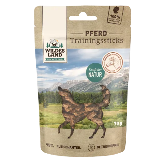 Wildes Land Trainingssticks Pferd - pure Belohnung mit 95% Fleischanteil.