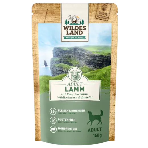 Wildes Land Dog Classic Adult Lamm 8x 150g - Perfekt portioniert für deinen Vierbeiner!