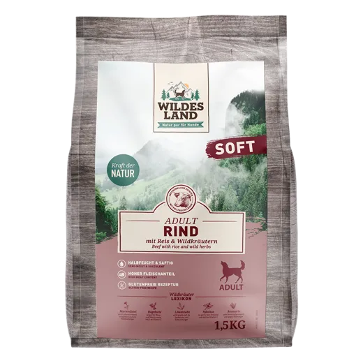 Wildes Land Soft Adult Rind & Reis 1.5 Kg – reich an gesunden Wildkräutern.