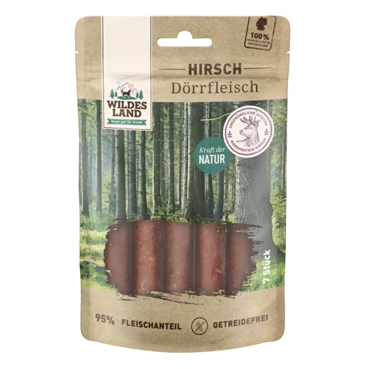 Wildes Land Dörrfleisch Hirsch - Qualität und Geschmack in einem Snack.