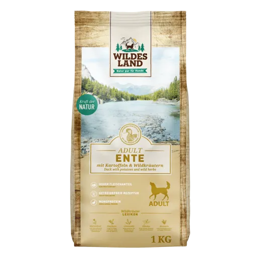 Hunde-Trockenfutter Wildes Land Ente mit Kartoffeln 1 Kg - Liebevoll hergestellt für deinen Liebling!