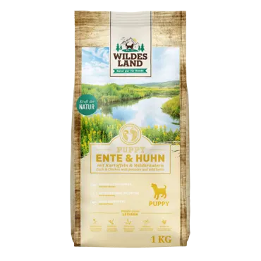 Wildes Land Puppy Ente und Huhn mit Kartoffeln