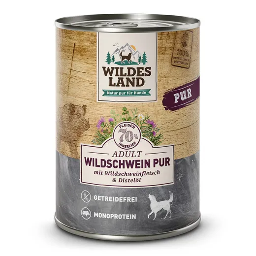 Wildes Land PUR Wildschwein mit Distelöl 400g, gesund und lecker!