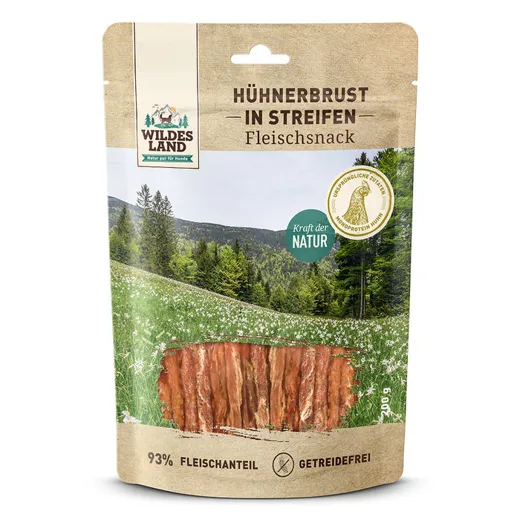 Genuss pur mit dem Wildes Land Hühnerbrust in Streifen 200g Snack.