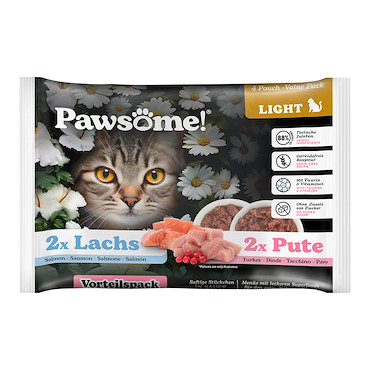 Pawsome Adult- Nassfutter - in Sauce light mit 2xLachs & 2xTruthahn, 4x85g